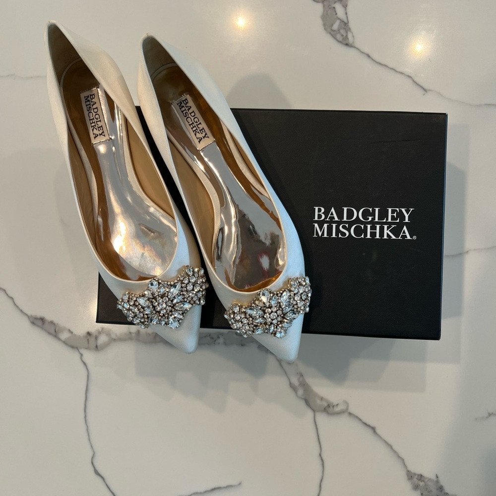 Badgley Mischka Evan Embellished Ivory flats. Never worn.